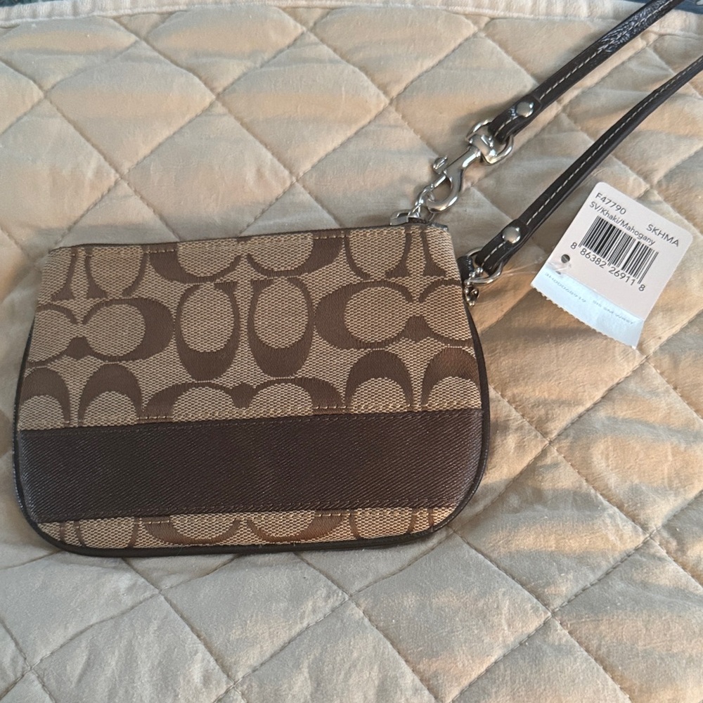 Coach Tan and Brown Signature Wristlet